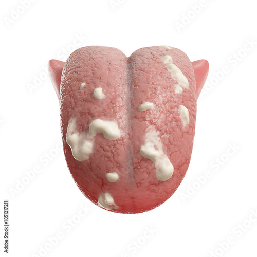Human tongue with scattered white lesions and pinkish surface with Transparent Background