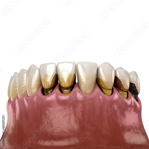 Human teeth with severe plaque and decay dental on a Transparent Background