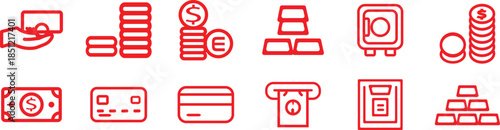 Money icon set with Dollar ($) and Euro (€) currency symbols. Clean vector illustration isolated on transparent background.