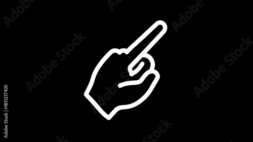 Simple White Line Icon of Hand Pointing Upward. Directional Gesture, User Interface Element, UI UX Design Graphic.