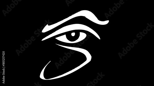 Abstract stylized white eye symbol on black background, modern graphic design with mystic and hidden vision concept