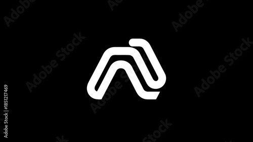 Modern minimalist abstract geometric line art symbol in white on a sleek black background, ideal for technology and branding concepts.