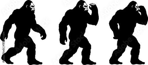 Bigfoot Sasquatch Silhouette Walking Standing Poses Vector