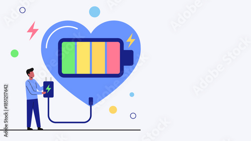 Person Recharging Heart Battery Symbolizing Emotional Energy and Self Care