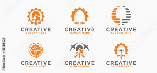 Mining Logo Collection Simple Symbols of excavator logos in mountain mining