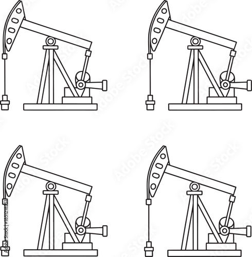 Set of Pumpjack Outline vector illustration isolated On Transparent Background