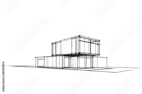 abstract modular architecture 3d illustration. Sketch