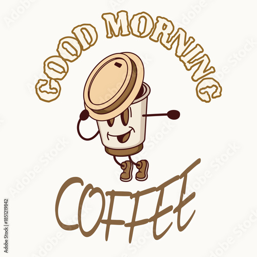 Good Morning Coffee Cute Dancing Cup Character T Shirt Design