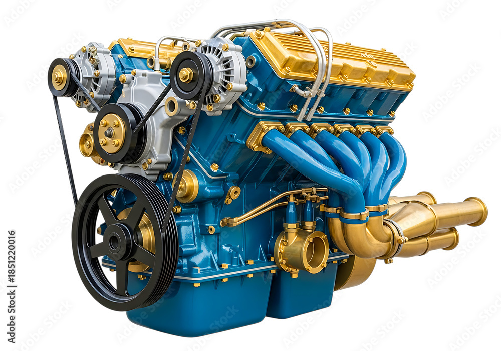 Fototapeta premium Blue Engine with Gold Accents.