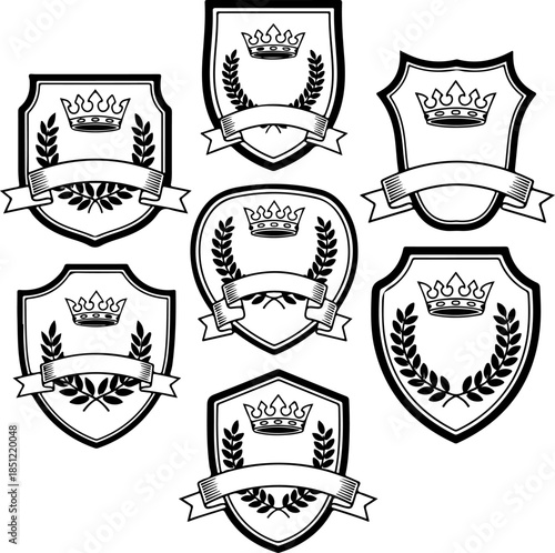 Vintage Heraldic Shield with Ribbon Banner Vector Collection