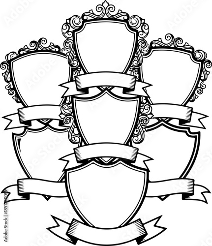 Vintage Heraldic Shield with Ribbon Banner Vector Collection