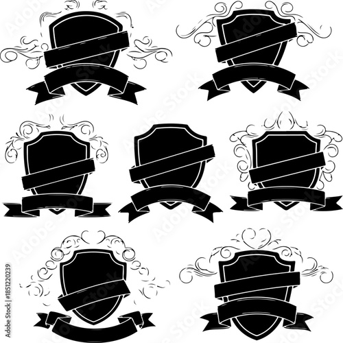 Vintage Heraldic Shield with Ribbon Banner Vector Collection