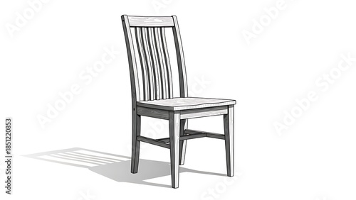 Sketch Rendering of Traditional Wooden Dining Chair with Slatted Back

