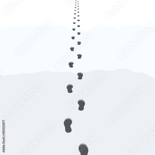 A single set of footprints leading into the distance across a vast expanse of white snow.