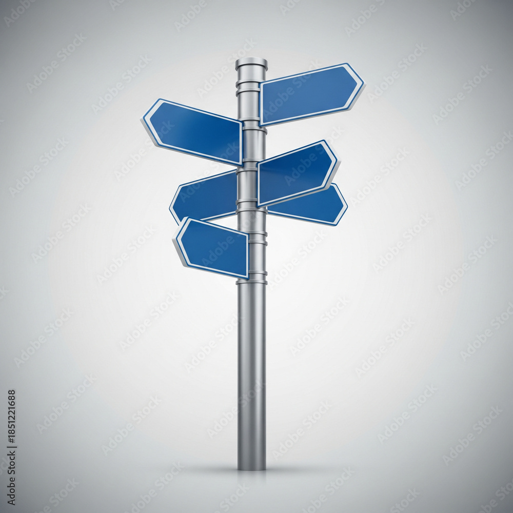 Obraz premium Blank Blue Multi-Directional Signpost Mockup on a Gradient Grey Background