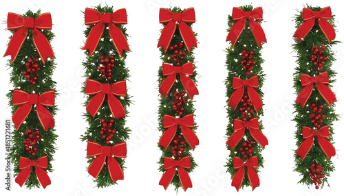Christmas Garland with Red Bows and Berries Decoration Set