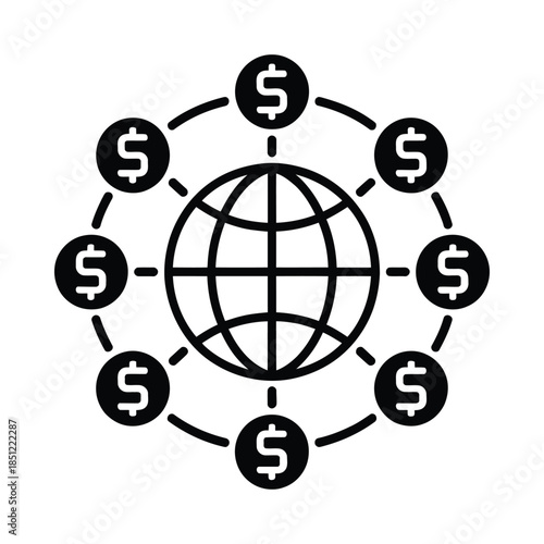 Global financial network represented by dollar signs