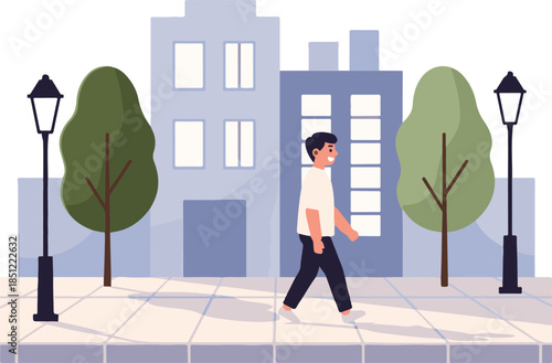 Adult Walking Alone on Sidewalk at Dawn