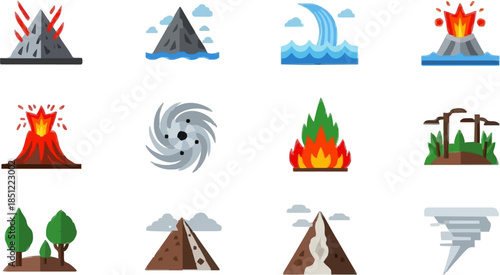 Illustrative Collection of Natural Disasters and Environmental Hazards Icons Climate Change and Extreme Weather Concept Vectors