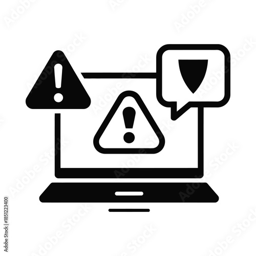 Warning sign on laptop screen indicating security alert