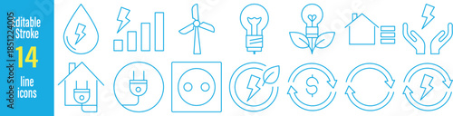 Eco-Friendly and Renewable Energy Icon Set: 20 Minimalist Black Line Vector Symbols for Sustainability, Solar Power, and Green Technology