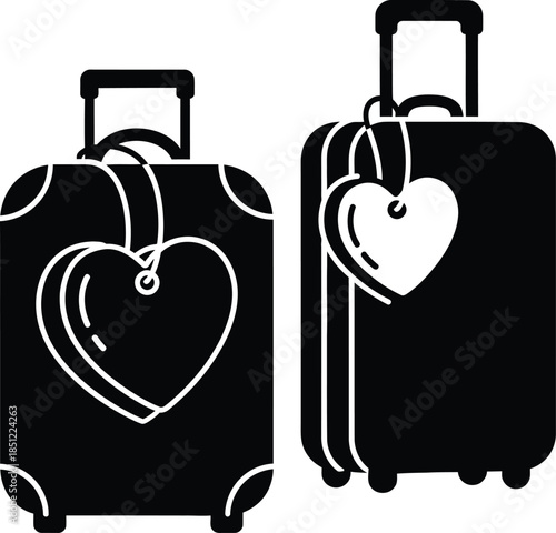 Romantic Travel Luggage with Heart Tags Icon - Perfect for Honeymoon and Couple Getaways
