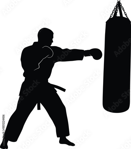 Martial artist training with a heavy bag, practicing powerful punches and improving technique