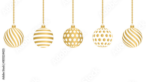 Luxurious New Year's variety of golden colored balloons for the design of winter holiday postcards. PNG file, on a transparent background. Vector illustration