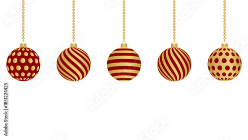 Christmas luxury variety of red and gold colored balloons for the design of winter holiday postcards. PNG file, on a transparent background. Vector illustration