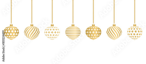 Christmas luxury variety of golden colored balls in the form of cones for the design of postcards with winter holidays. PNG file, on a transparent background. Vector illustration