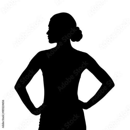 A striking silhouette of a woman with hands on hips showcasing a confident pose