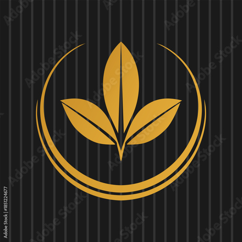 Logo Design Template With Golden Leafs