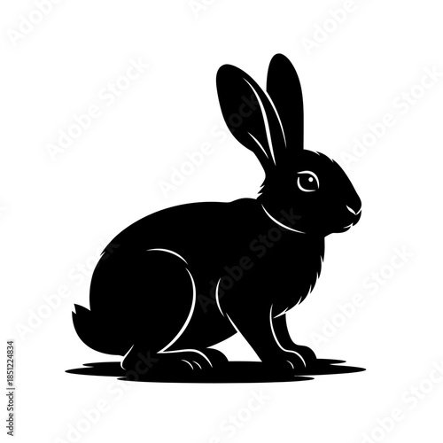 A striking black silhouette of a rabbit in a seated posture elegantly presented