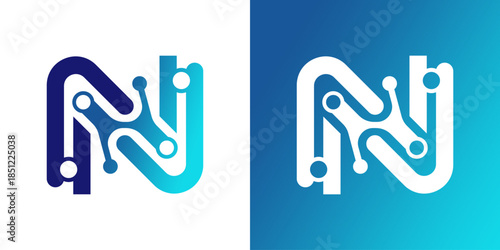 N letter logo with a technology style