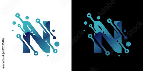 letter N logo combined with a circuit in a futuristic style