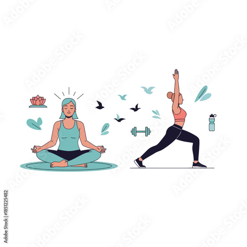 Calm Yoga and Meditation Practice Illustration Fostering Inner Peace and Mindfulness