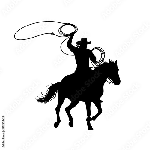 black silhouette of a horse, silhouette cowboy riding horse illustration on white background