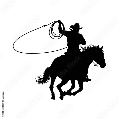 silhouette cowboy riding horse illustration on white background