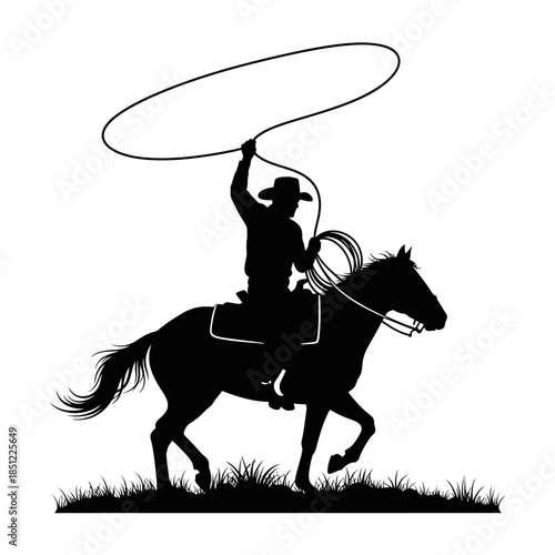 silhouette cowboy riding horse illustration on white background