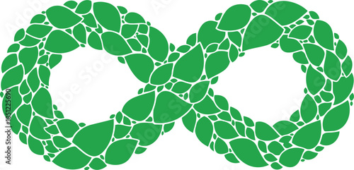 Green Infinity Symbol Made of Leaf Shapes Isolated on White for Sustainability and Eco Concepts