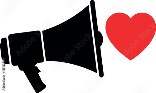 Megaphone and Red Heart Icon for Social Campaigns, Love Communication, Charity Promotion