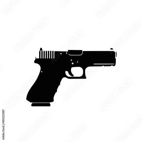 Modern handgun pistol silhouette vector graphic on a clean white background, representing firearm design