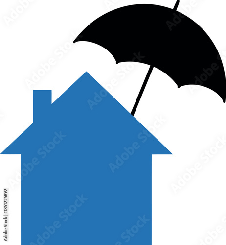Home Insurance Protection Icon – Blue House with Black Umbrella Symbolizing Property Security