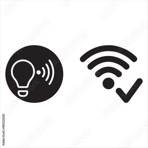 Smart Light Bulb & WiFi Connected Icon Set: IoT, Home Automation, Wireless Vector
