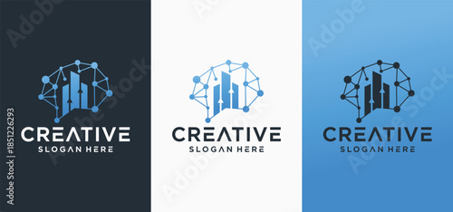 Building construction logo design concept, modern architect logo with brain and building concept.