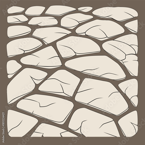 A flat square illustration of irregularly shaped light beige stone paving