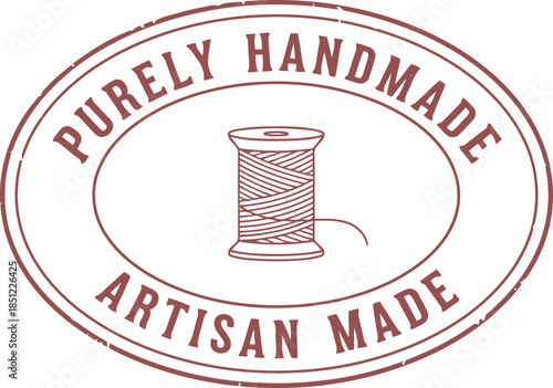 Purely Handmade Artisan Made Badge with Thread Spool Icon for Craft Branding and Packaging