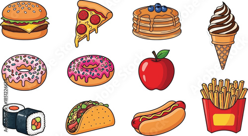 Food flat Illustration Icons set, Food Vector Art Illustration Clipart. set of food Illustration bundle