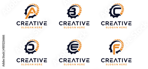 A collection of mechanical technology logos, a combination of alphabet and mechanic letters for vehicle repair shop logos