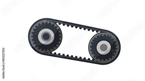 Mechanical timing belt with interlocking gears on a white background